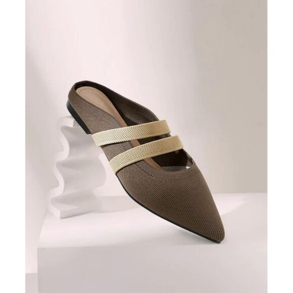 CUCCOO Women's Minimalist Pointed Closed Toe Slip-On Flat Mules Khaki Size 38 - Picture 3 of 13